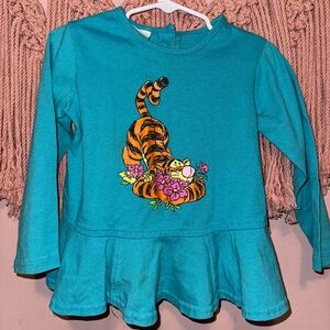 Disney Teal Long Sleeve Shirt with Tiger and Floral Design